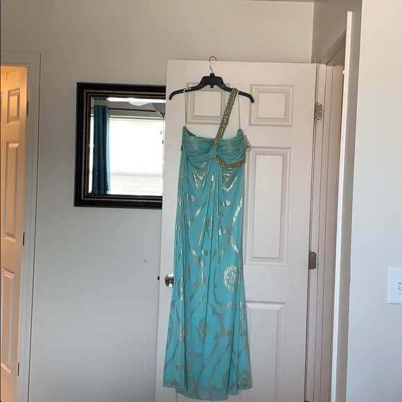 Turquoise and gold dress - Picture 3 of 5